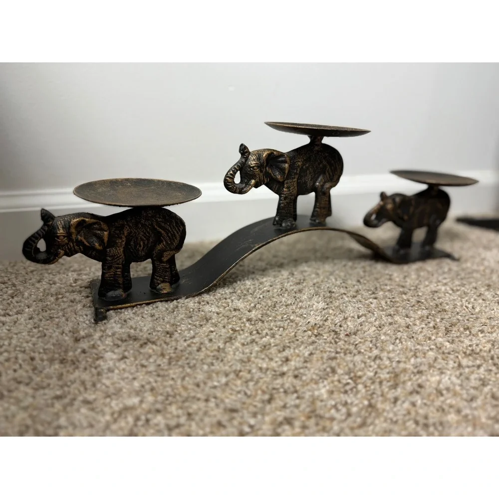 Elephant trio brass Candle Holder Centerpiece Table Decor Bronze Finish 18